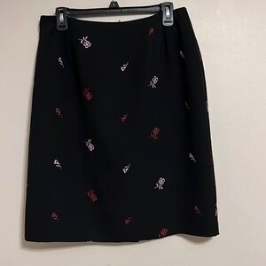 Hillard & Hanson Womens Black Floral Embroidered Pencil Skirt Size 12‎ Lined USA